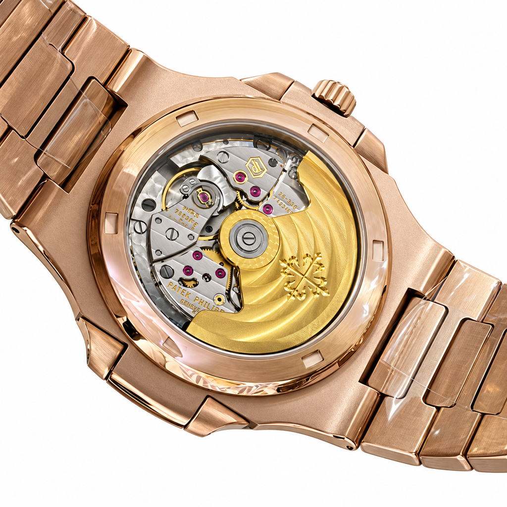 Patek Philippe Nautilus Rose Gold Ruby Baguette Black Dial Blue PVD Links