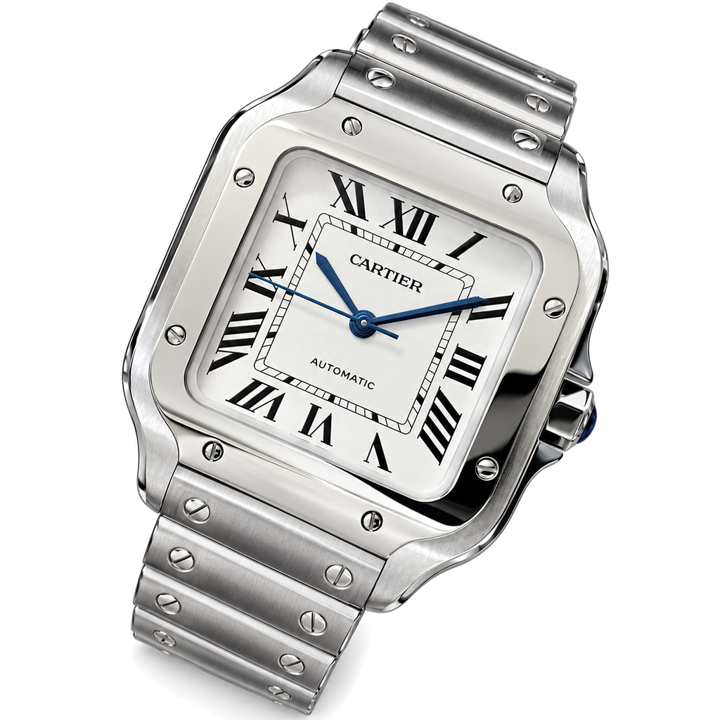 Cartier Santos de Cartier Medium Stainless Steel White Dial Steel Bracelet Automatic Watch