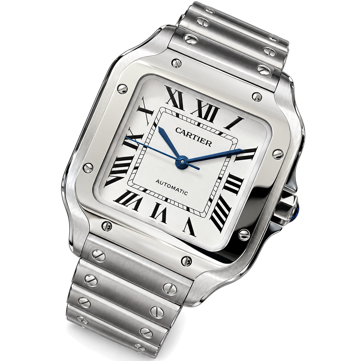 Cartier Santos de Cartier Medium Stainless Steel White Dial Steel Bracelet Automatic Watch