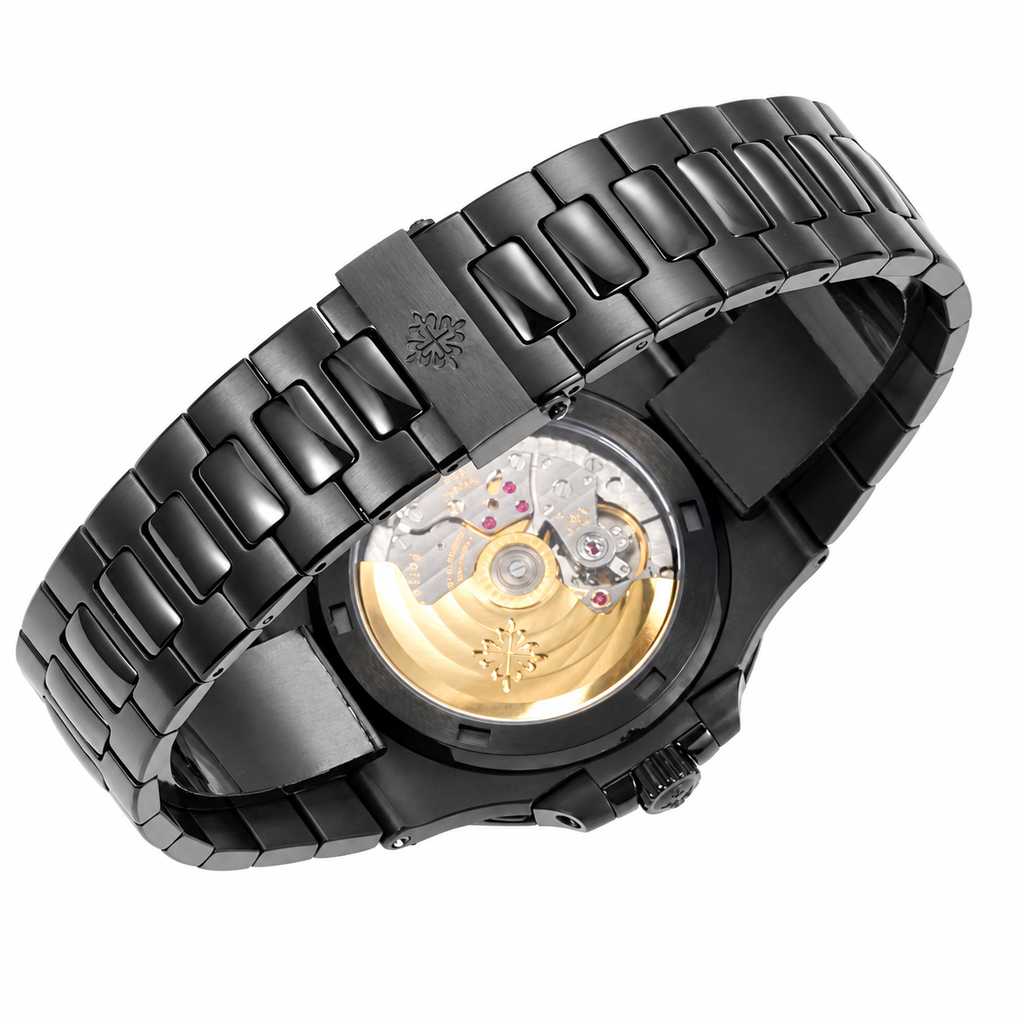 Patek Philippe Nautilus Custom DLC Black Yellow Dial Steel Bracelet Sapphire Caseback 40mm