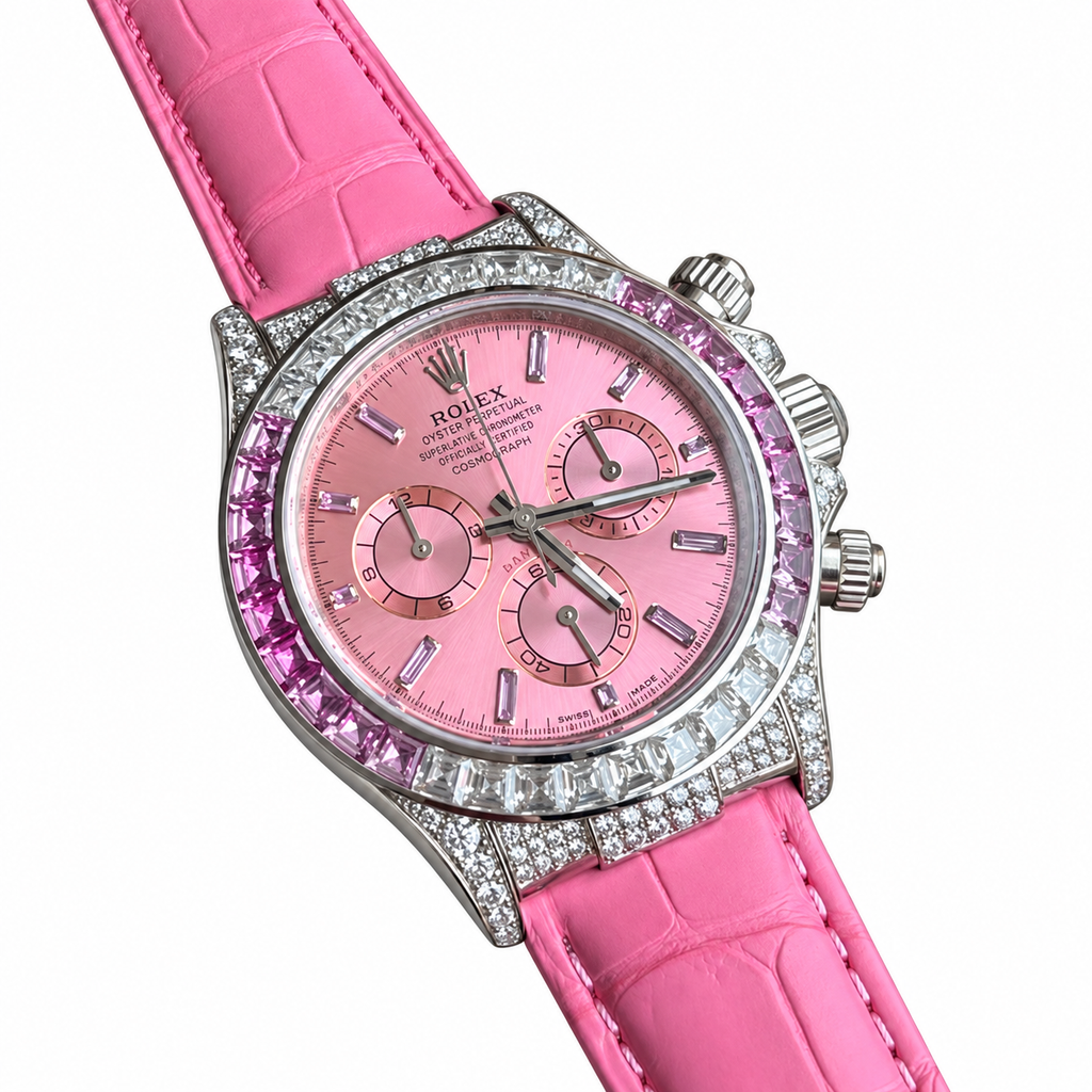 Rolex Cosmograph Daytona White Gold Pink Sapphire Diamond Bezel Pink Dial Watch