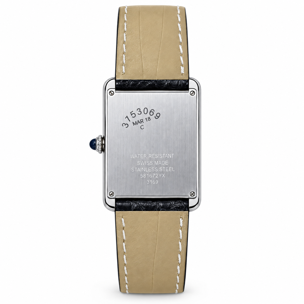 Cartier Tank Solo Large Stainless Steel Diamond Bezel White Dial Black Alligator Strap Watch