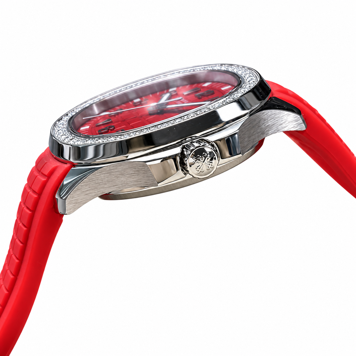 Patek Philippe Aquanaut Luce Steel Diamond Bezel Red Dial Red Rubber Strap Date 39.9mm