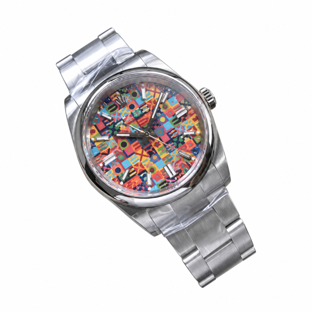 Rolex Oyster Perpetual 36 Celebration Mosaic Art Dial Stainless Steel Watch