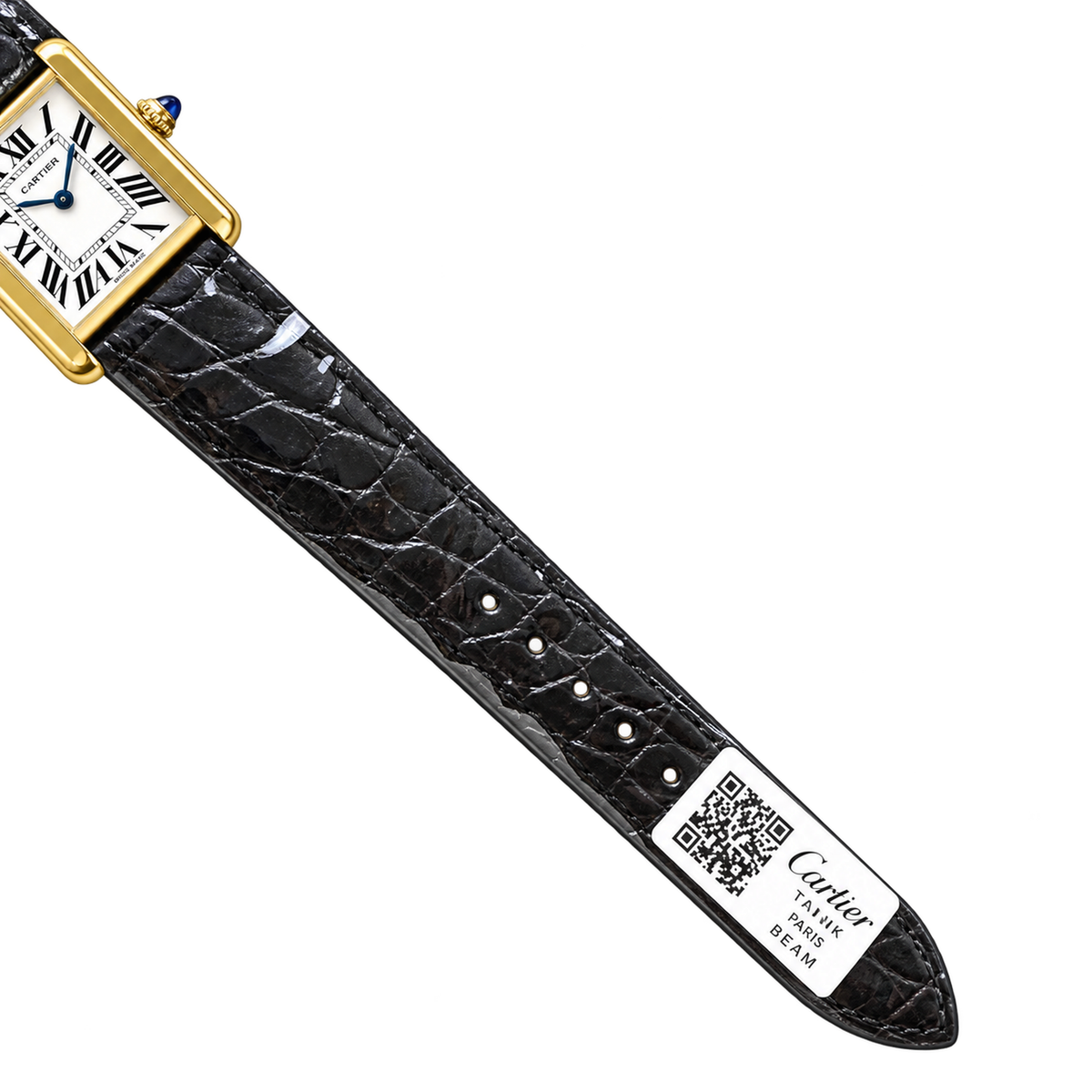 Cartier Tank Must Yellow Gold White Dial Black Alligator Strap Watch