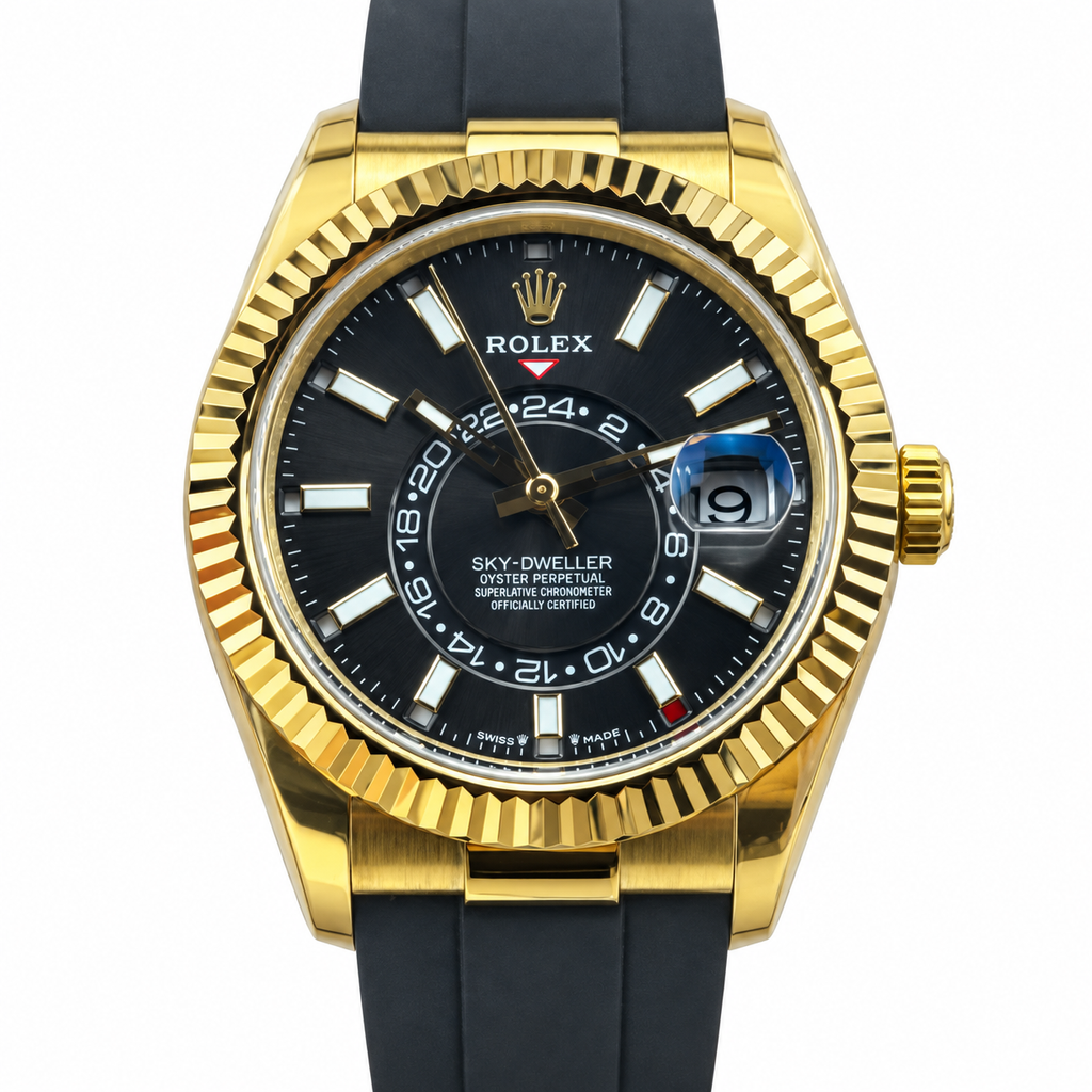 Rolex Sky-Dweller Yellow Gold Black Dial Oysterflex Watch