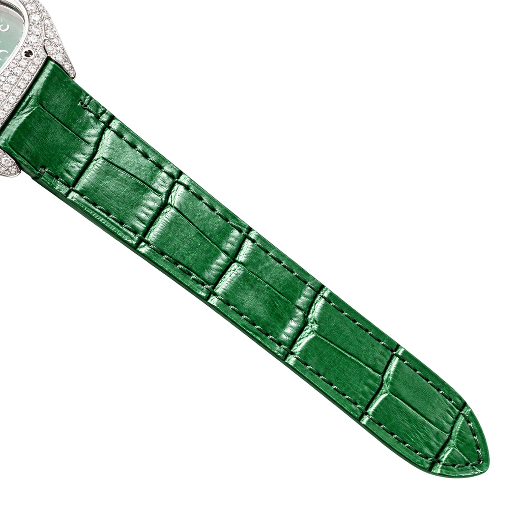 Cartier Santos de Cartier Medium 18k White Gold Full Diamond Bezel Green Dial Arabic Numeral Green Alligator Strap Automatic Watch