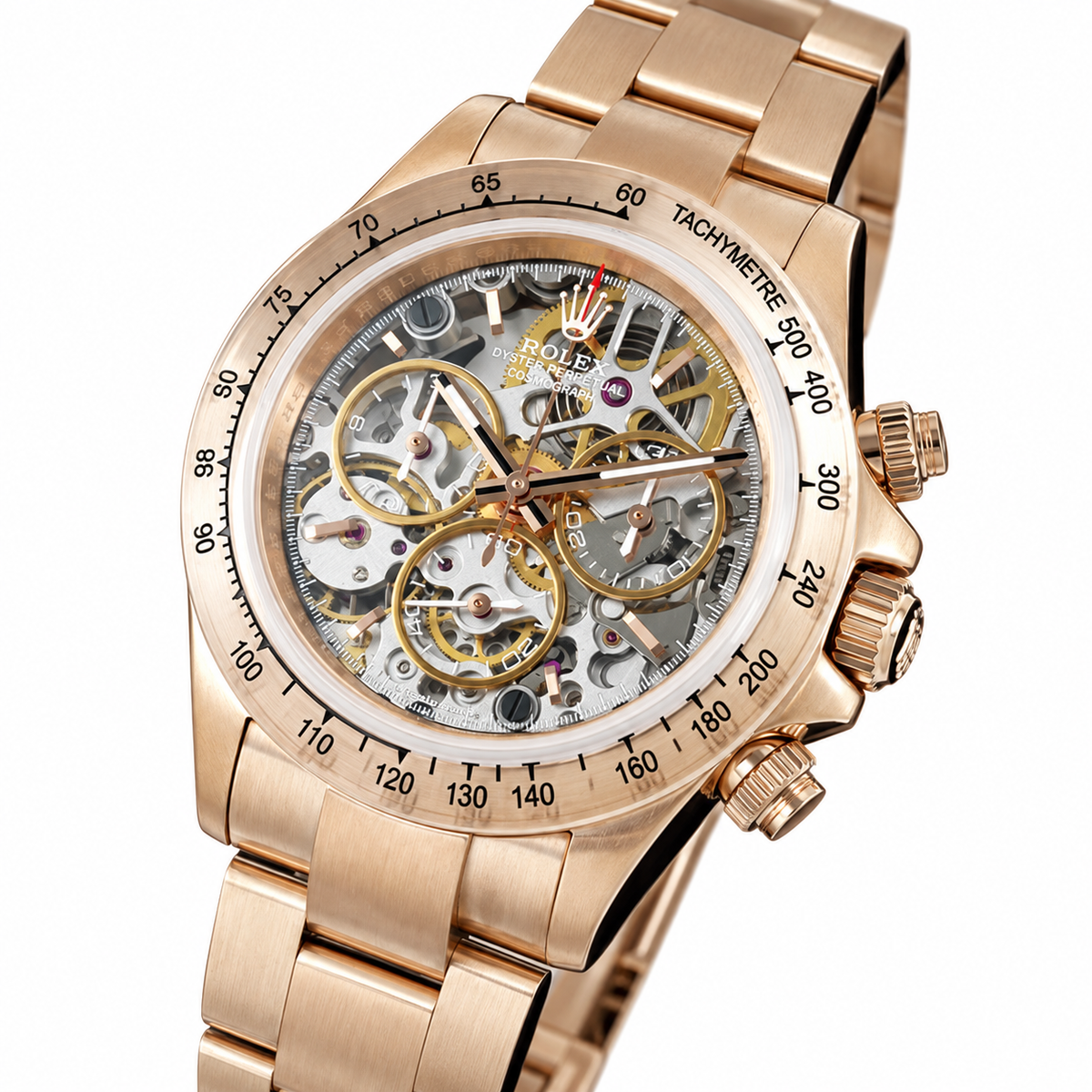 Rolex Cosmograph Daytona 18K Everose Gold Skeleton Dial Oyster Bracelet Watch 40mm