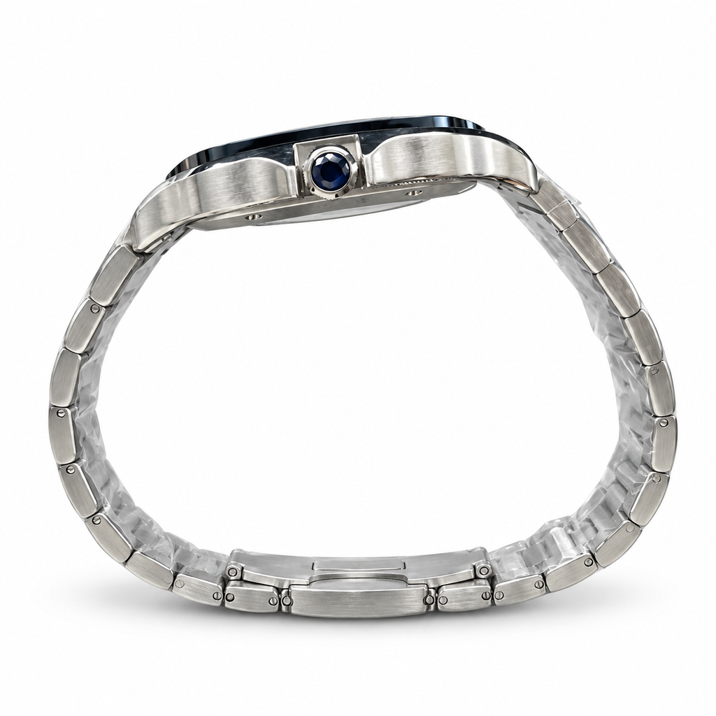 Cartier Santos de Cartier Large Skeleton Blue ADLC Bezel Automatic Steel Bracelet Watch