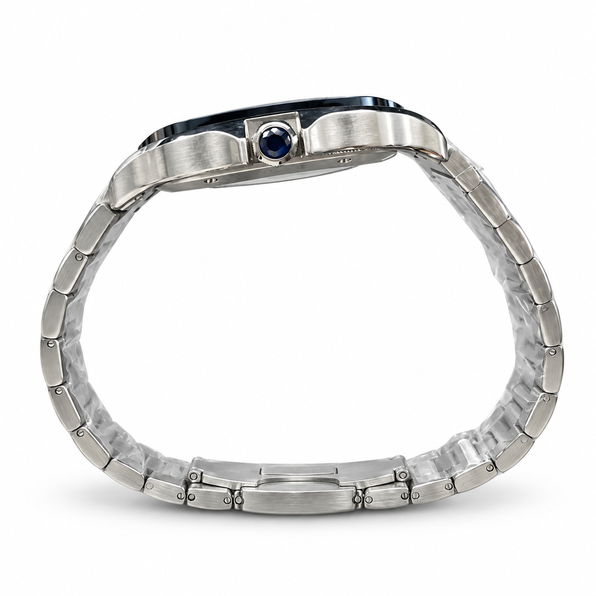 Cartier Santos de Cartier Large Skeleton Blue ADLC Bezel Automatic Steel Bracelet Watch