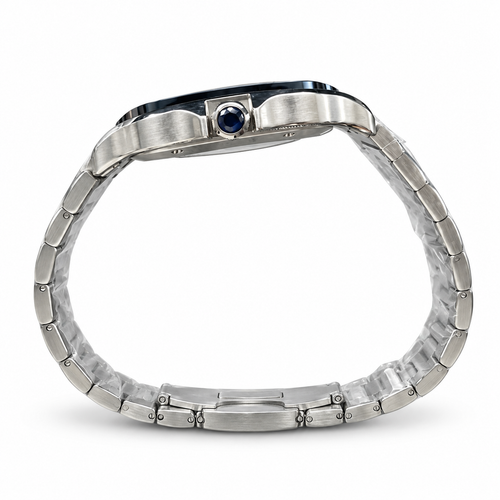 Cartier Santos de Cartier Large Skeleton Blue ADLC Bezel Automatic Steel Bracelet Watch