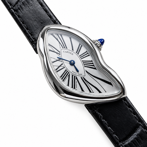 Cartier Crash Steel White Dial Black Alligator Watch
