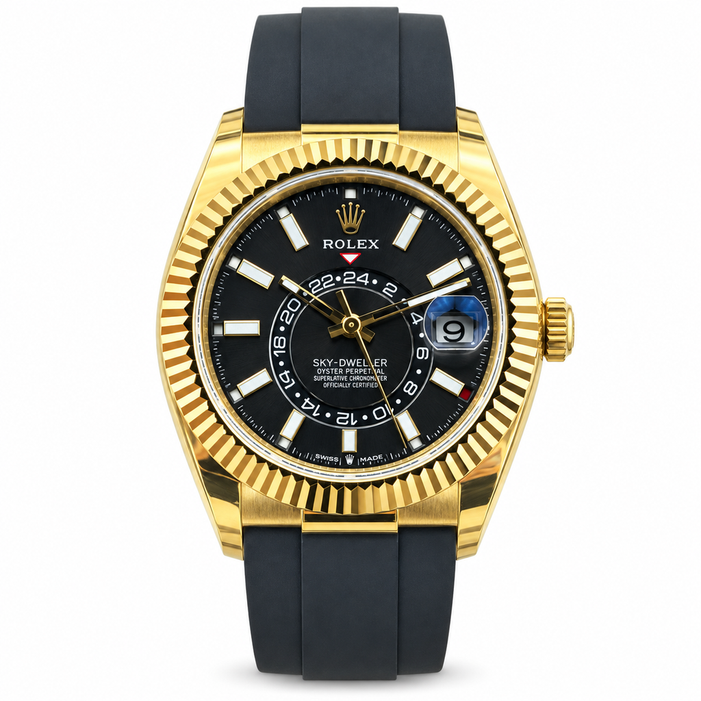 Rolex Sky-Dweller Yellow Gold Black Dial Oysterflex Watch