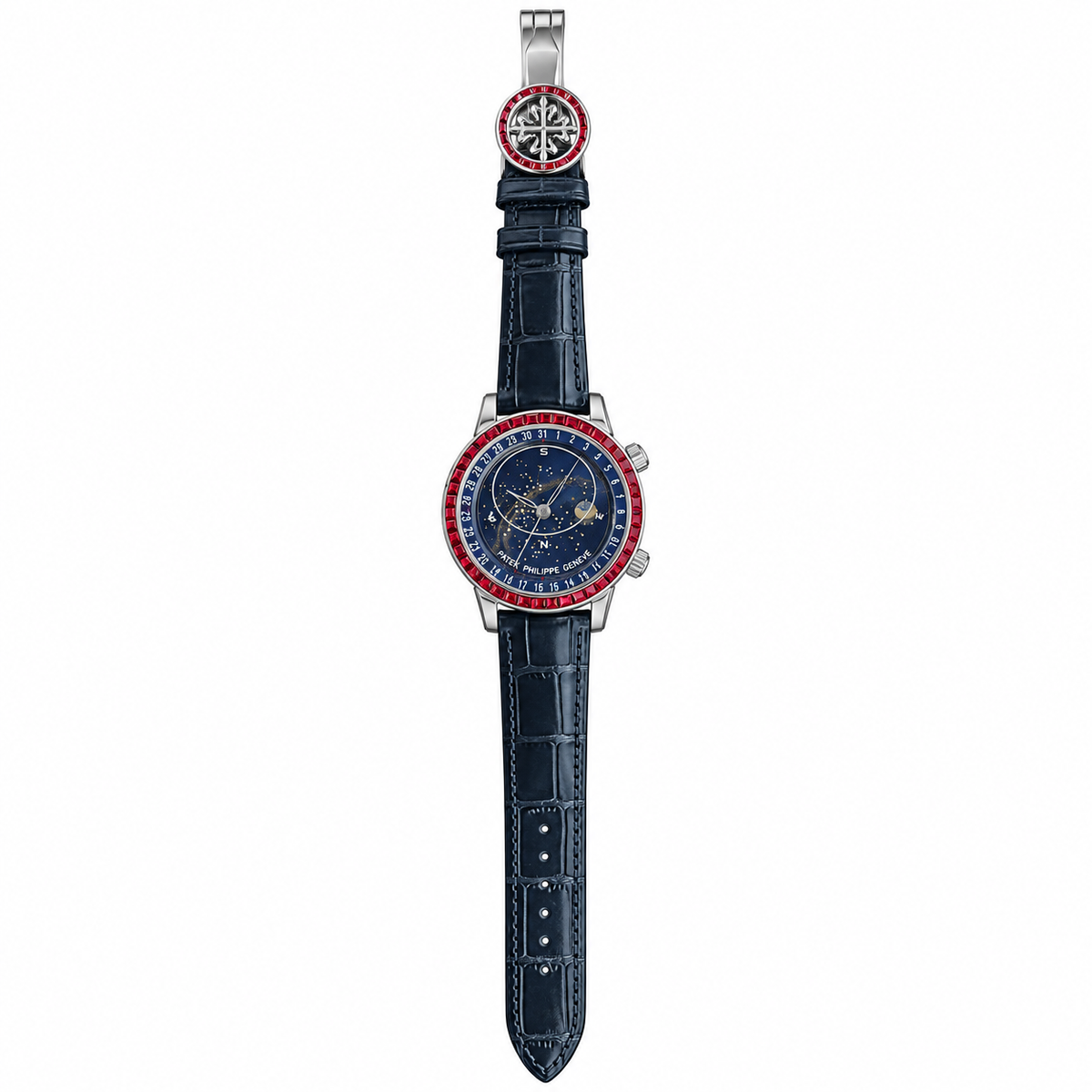 Patek Philippe Celestial White Gold Ruby Bezel Deep Blue Star Dial Moon Phase 44mm