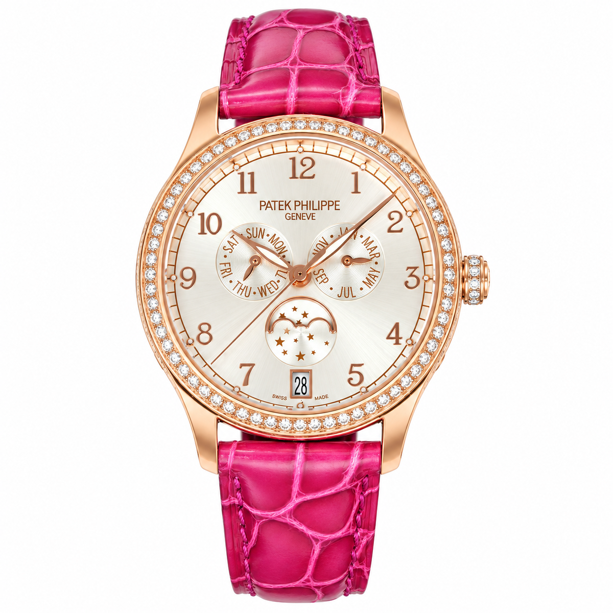 Patek Philippe Ladies Rose Gold Diamond Bezel Annual Calendar Moon Phase 38mm