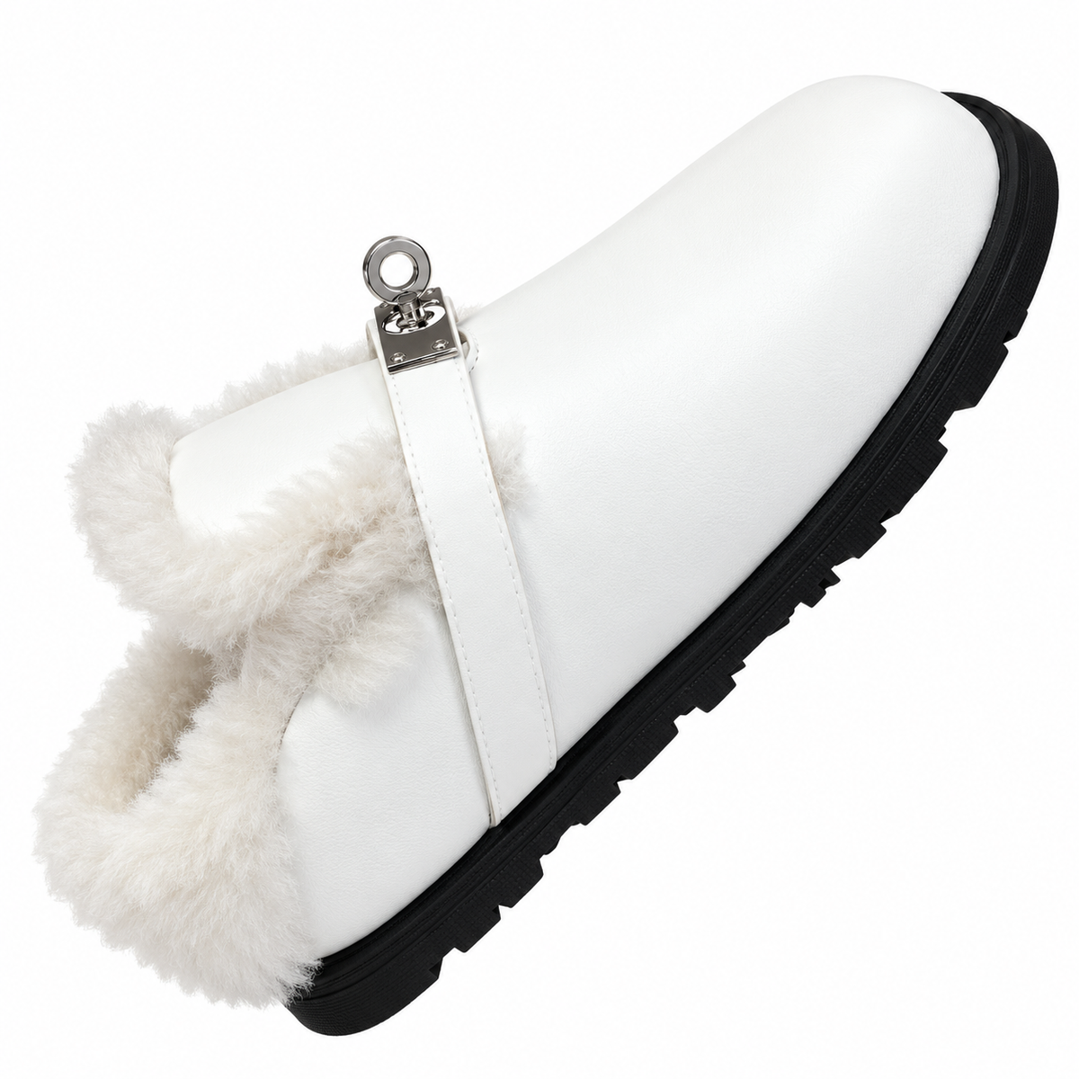 Hermès White Mule Shoes with Cream Plush Lining