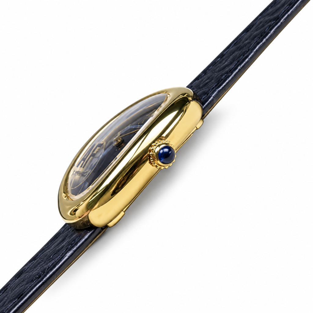 Cartier Baignoire Mini 18k Yellow Gold Black Dial Black Leather Strap Watch