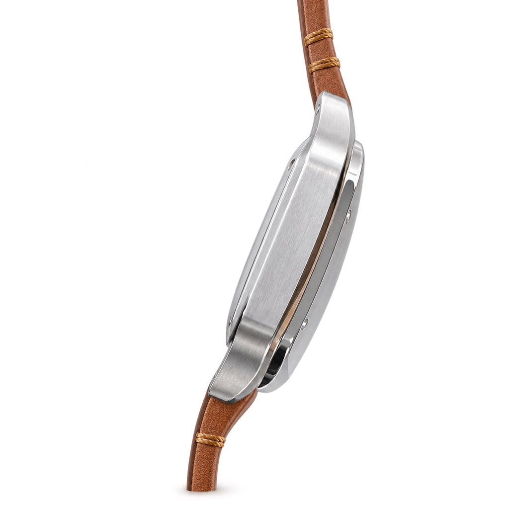 Cartier Santos de Cartier Medium Stainless Steel White Dial Tan Leather Strap Automatic Watch