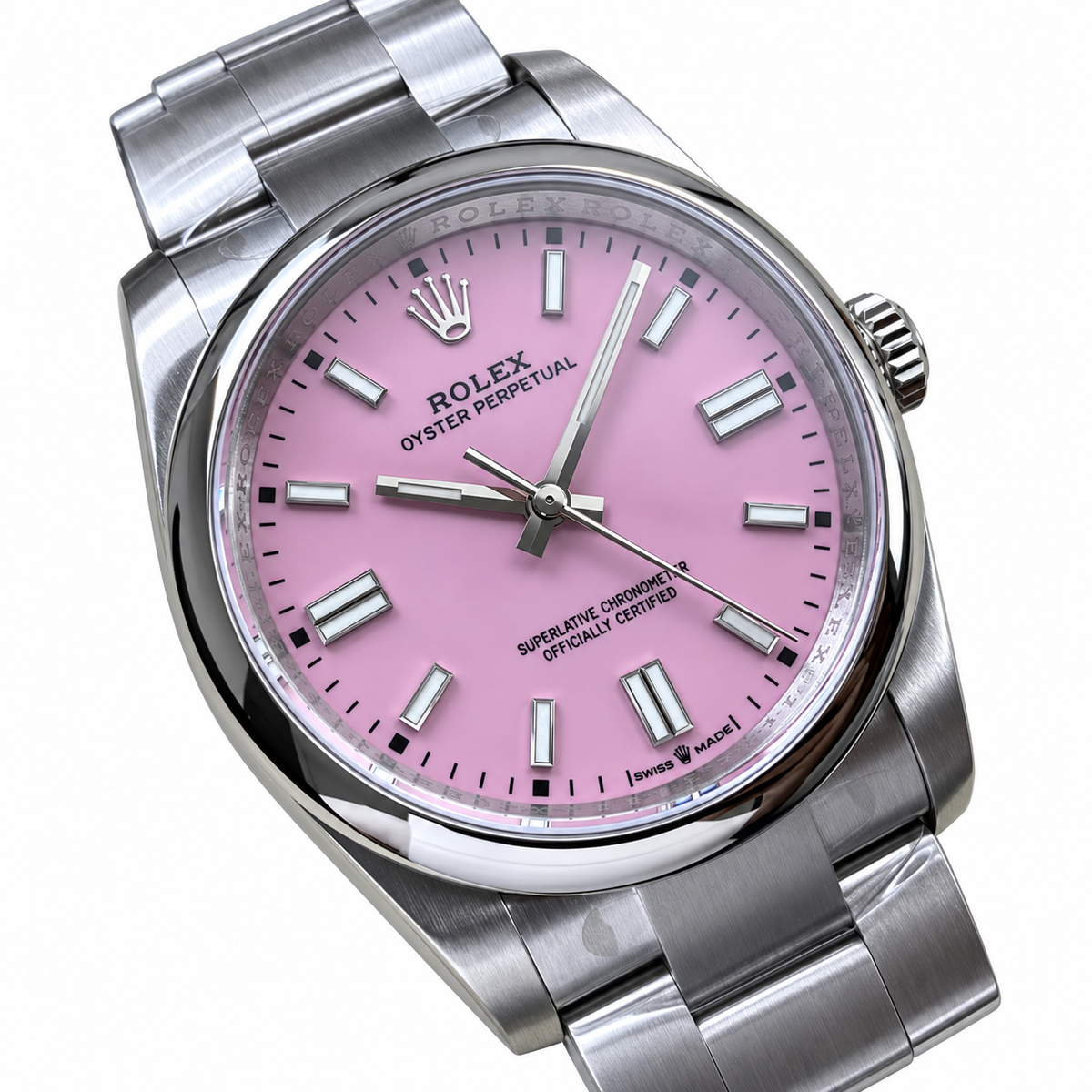 Rolex Oyster Perpetual Candy Pink Dial Smooth Bezel Oyster Bracelet Oystersteel