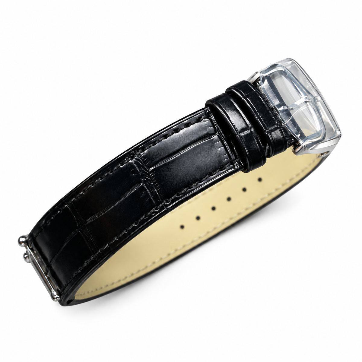 Cartier Santos-Dumont Small Stainless Steel White Dial Black Alligator Strap Watch