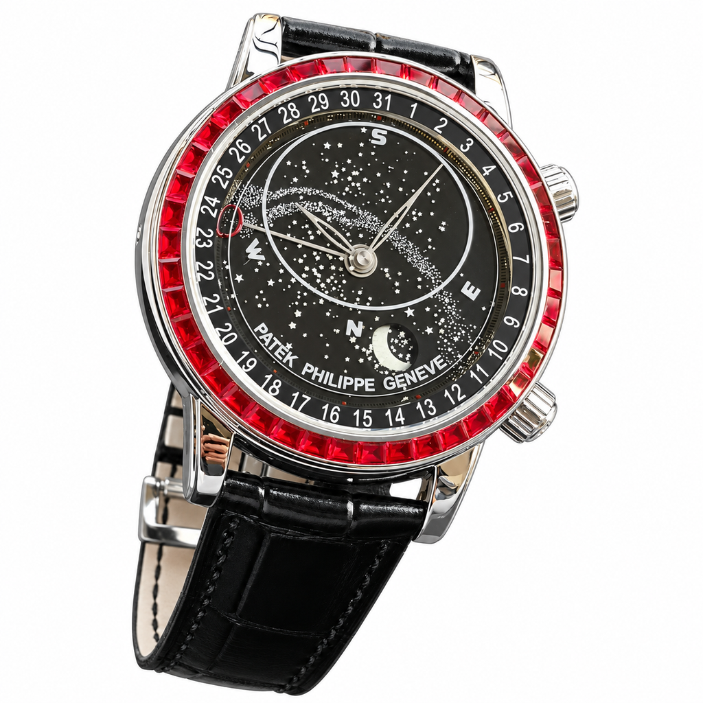 Patek Philippe Celestial White Gold Ruby Bezel Black Star Dial Moon Phase 44mm