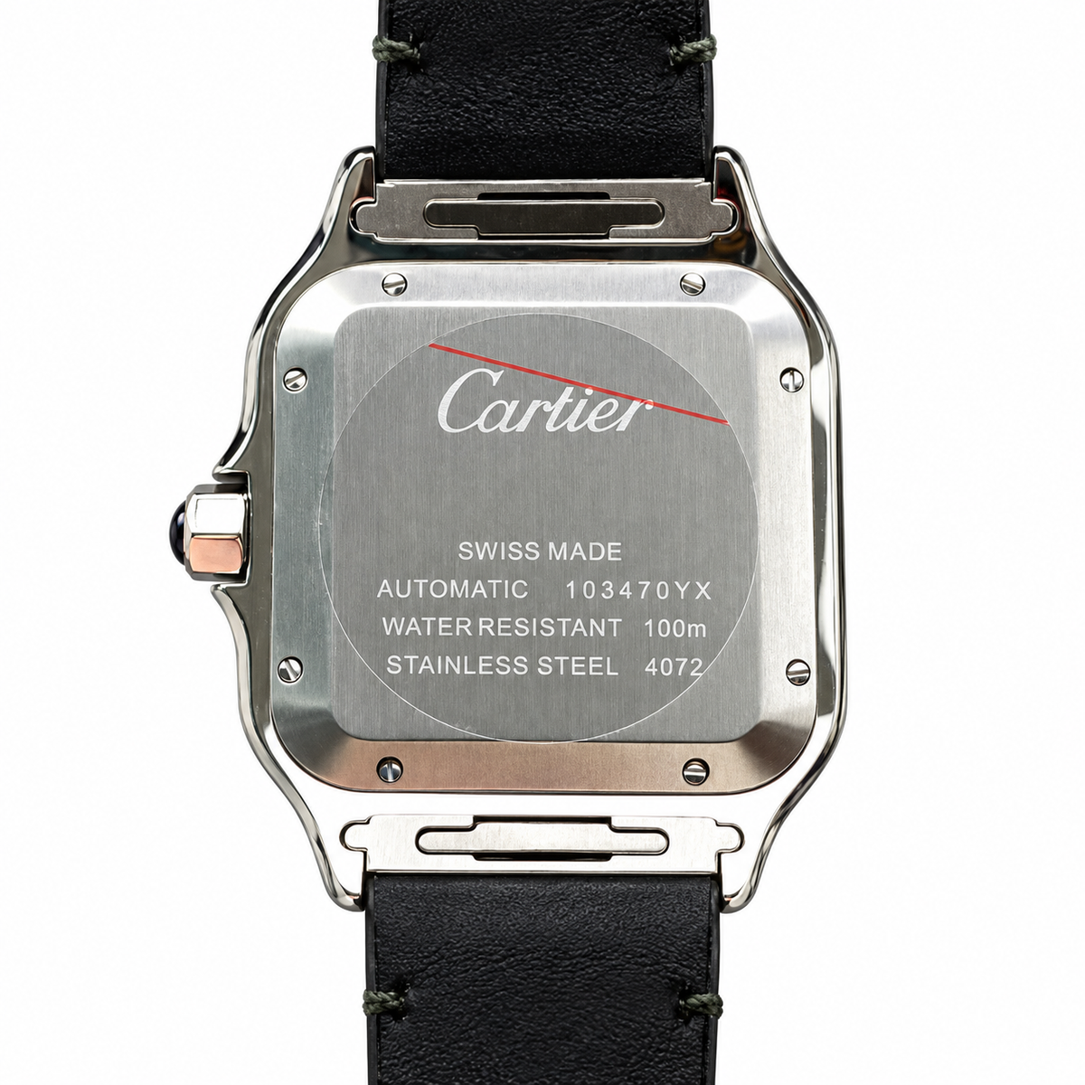Cartier Santos de Cartier Large Stainless Steel Green Dial Green Alligator Strap Automatic Watch