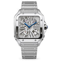 Cartier Santos de Cartier Large Stainless Steel Skeleton Silver Roman Numeral Steel Bracelet Automatic Watch