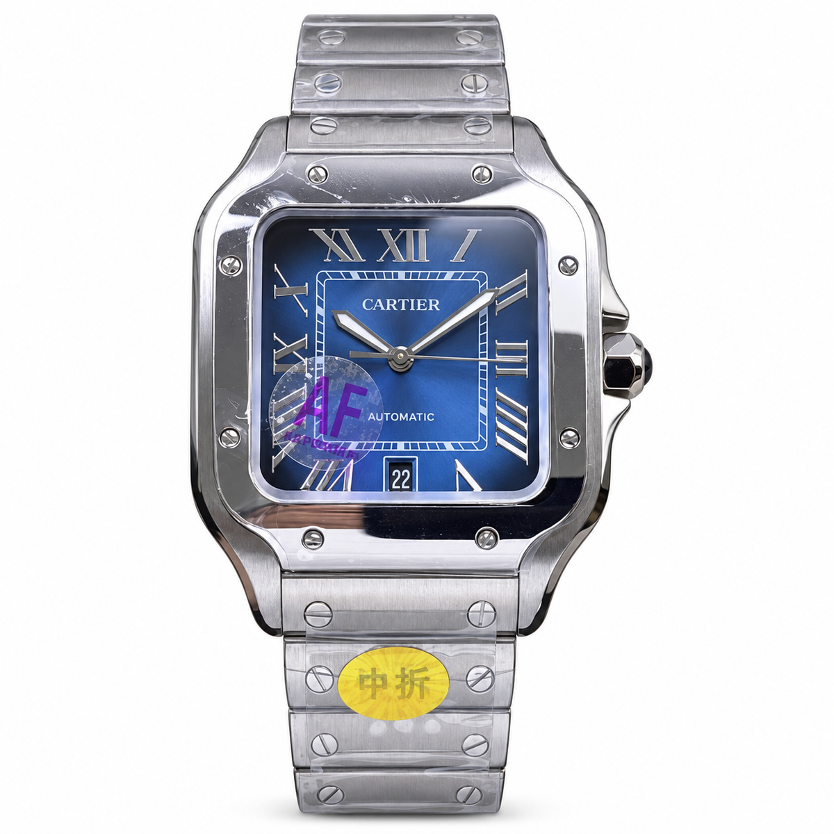 Cartier Santos de Cartier Large Stainless Steel Blue Dial Steel Bracelet Automatic Watch