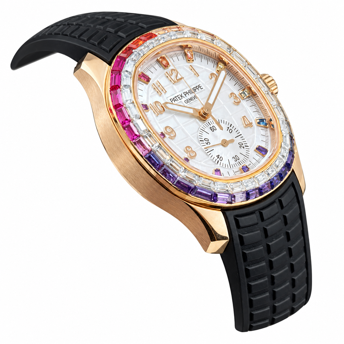 Patek Philippe Aquanaut Chronograph Rose Gold Rainbow Sapphire White MOP 39.9mm