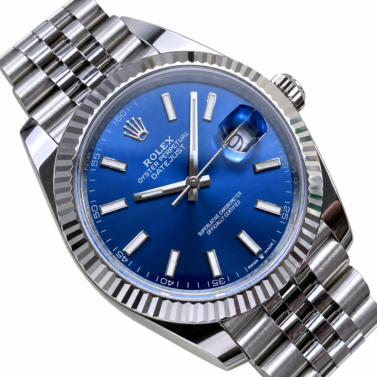 Rolex Datejust 41mm Blue Dial Fluted Bezel Jubilee Bracelet Watch