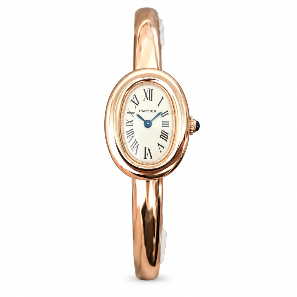 Cartier Baignoire Mini 18k Rose Gold Ivory Dial Rose Gold Bangle Bracelet Watch