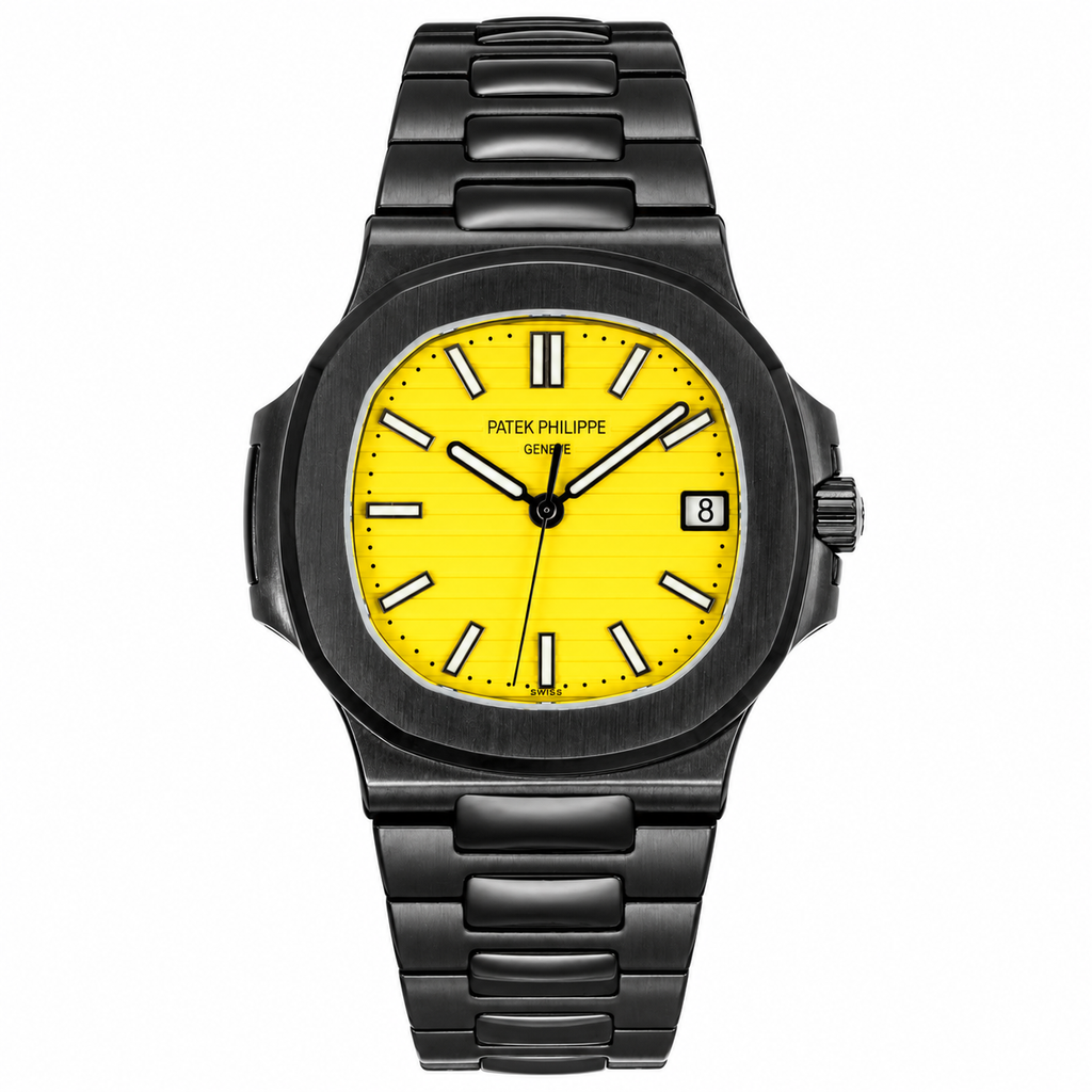 Patek Philippe Nautilus Custom DLC Black Yellow Dial Steel Bracelet Sapphire Caseback 40mm