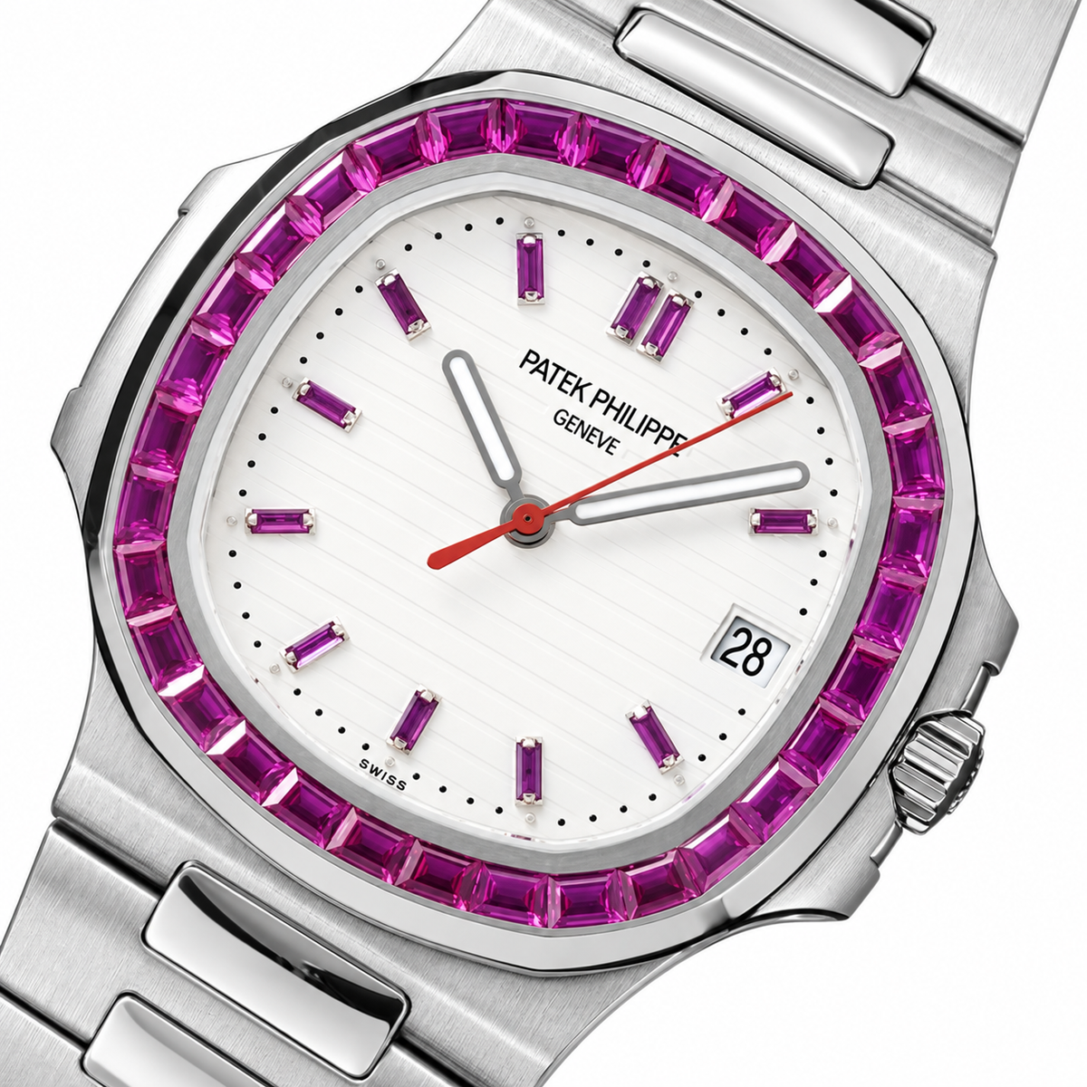 Patek Philippe Nautilus Amethyst Baguette Steel White Dial