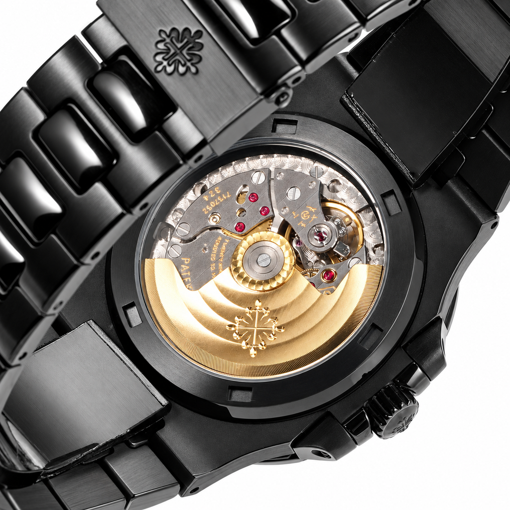 Patek Philippe Nautilus Custom DLC Black Red Dial Steel Bracelet 40mm