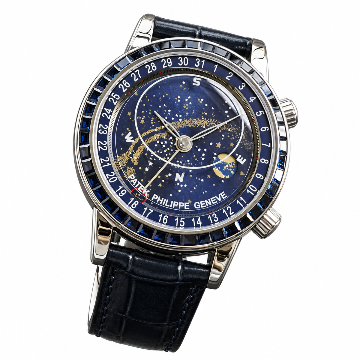 Patek Philippe Celestial White Gold Blue Sapphire Bezel Star Chart 44mm