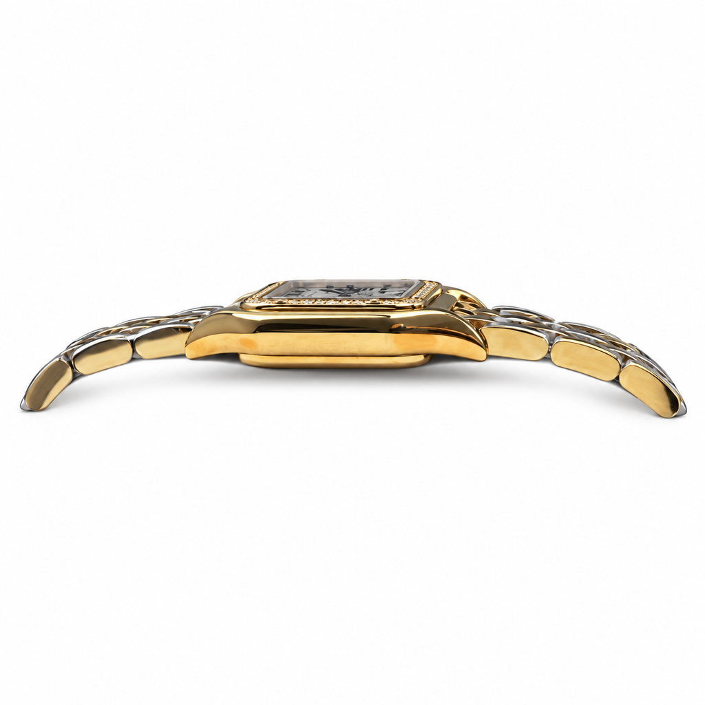 Cartier Panthère de Cartier Small 18k Yellow Gold Diamond Bezel White Dial Roman Numeral Yellow Gold Bracelet Quartz Watch