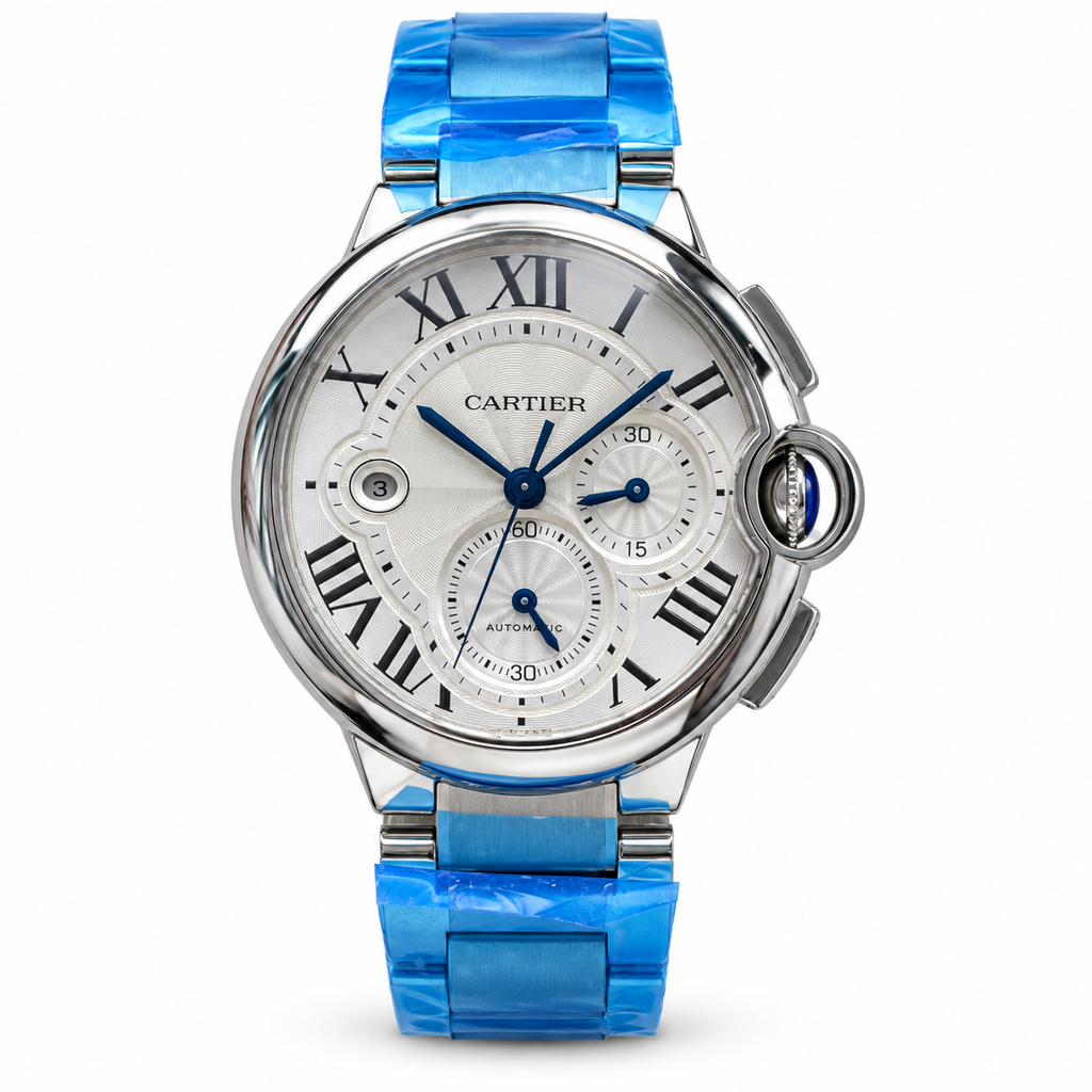 Cartier Ballon Bleu Chronograph Stainless Steel Blue Resin Bracelet Watch