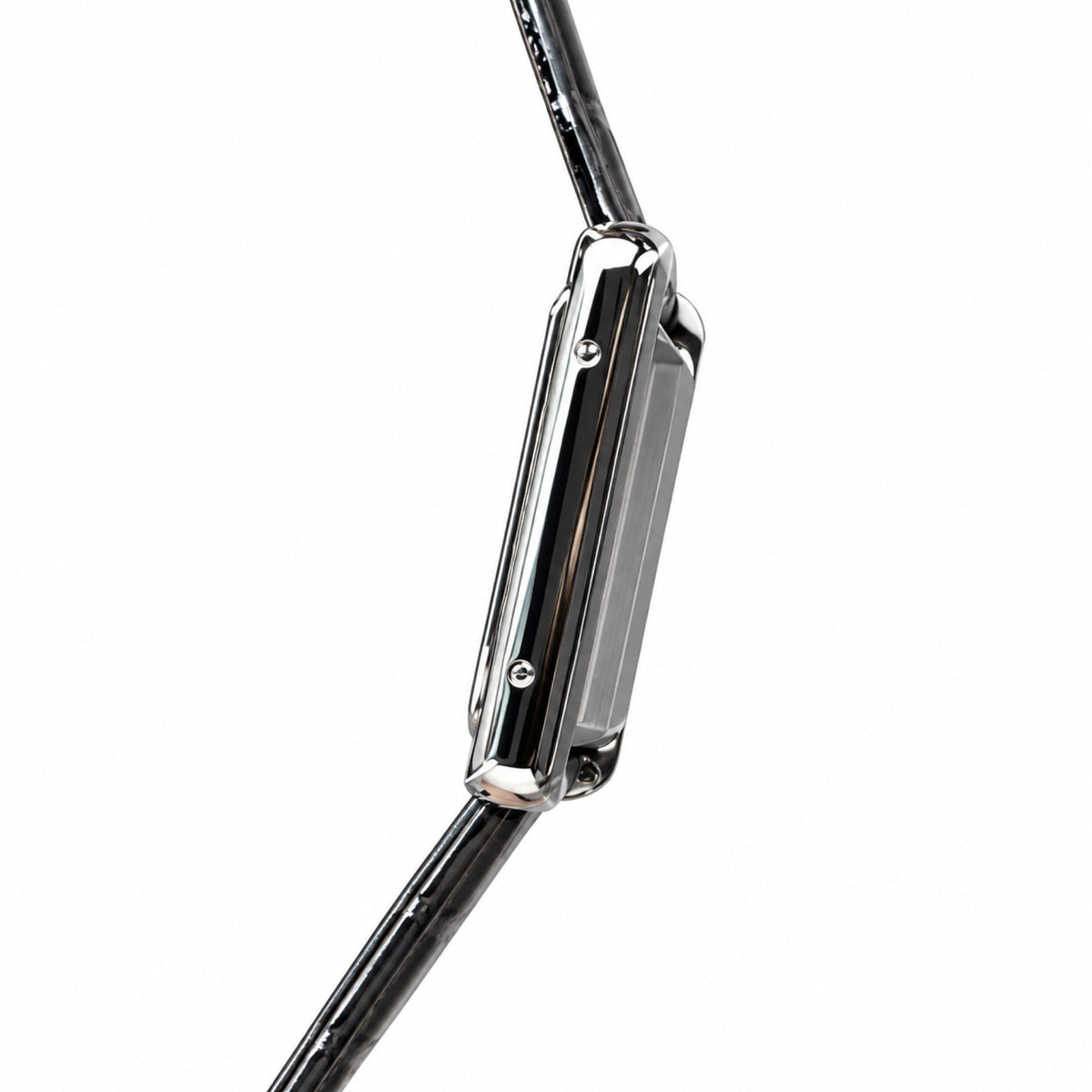 Cartier Tank Must — Steel, Black Lacquer Dial & Black Alligator Strap, Large