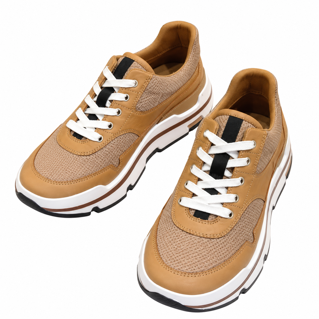 Hermès Tan Leather & Mesh Low-Top Sneakers