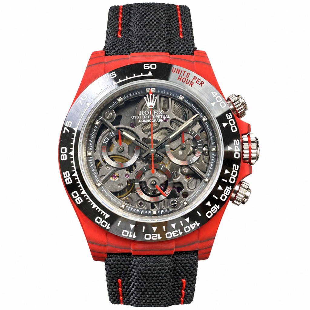 Rolex Cosmograph Daytona Skeleton 42mm Red Carbon Custom Chronograph Watch