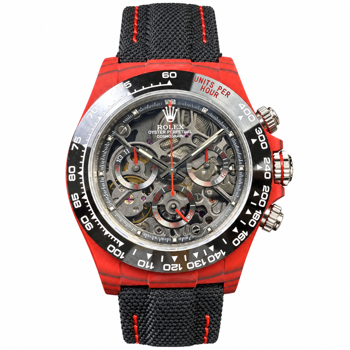 Rolex Cosmograph Daytona Skeleton 42mm Red Carbon Custom Chronograph Watch