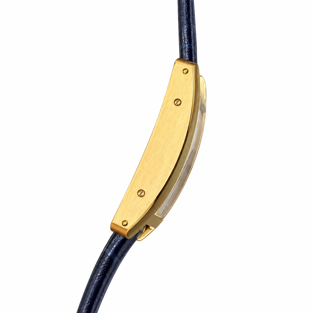 Cartier Tank Must Yellow Gold White Dial Navy Blue Alligator Strap Watch