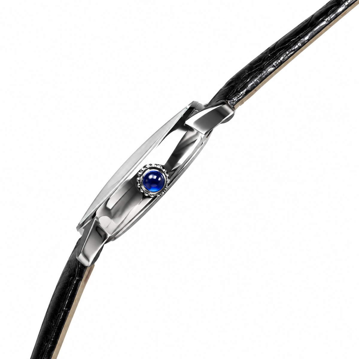 Cartier Ronde Louis Cartier Steel Diamond Bezel White Dial Black Alligator Strap Watch