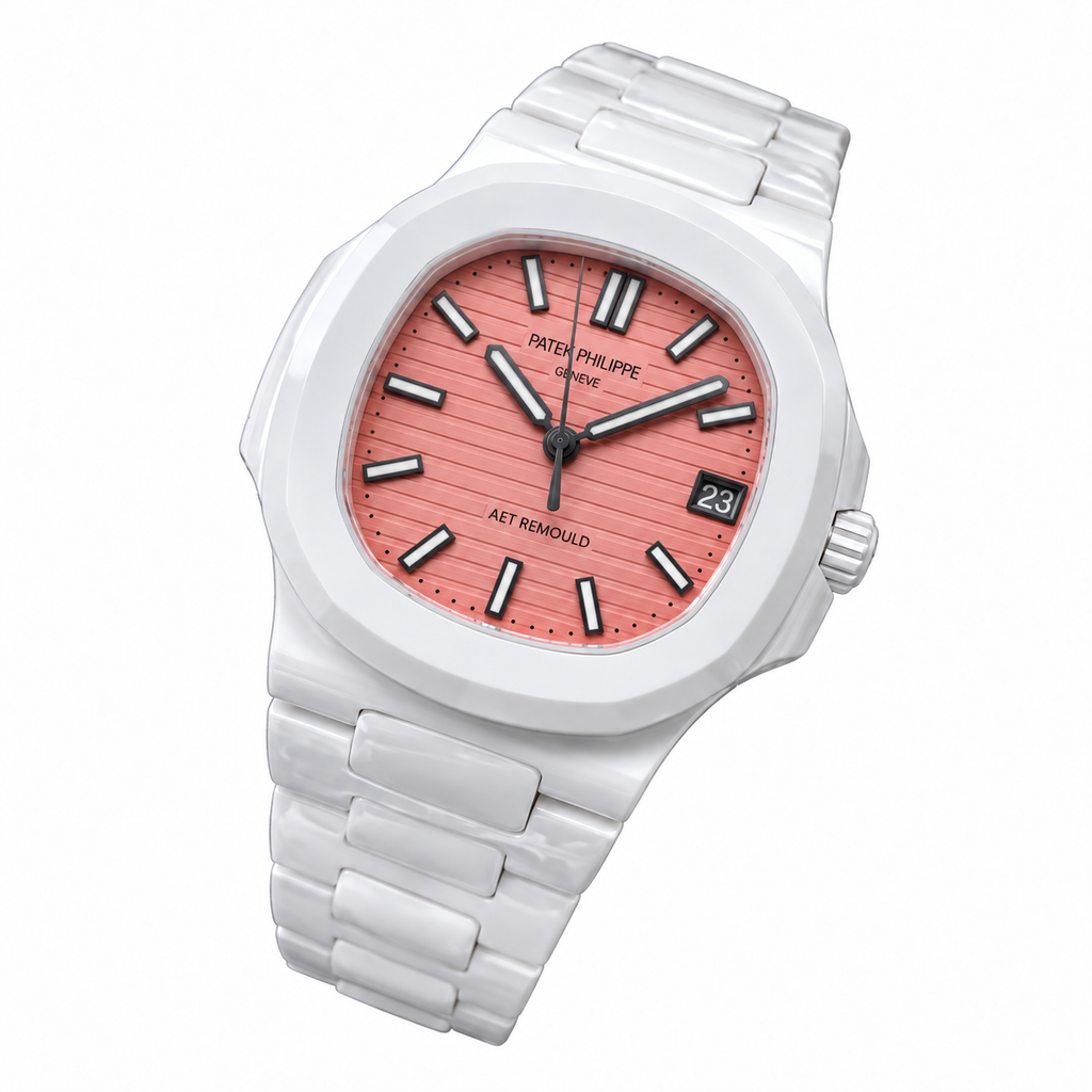Patek Philippe Nautilus AET Fernold White Ceramic Coral Pink Dial