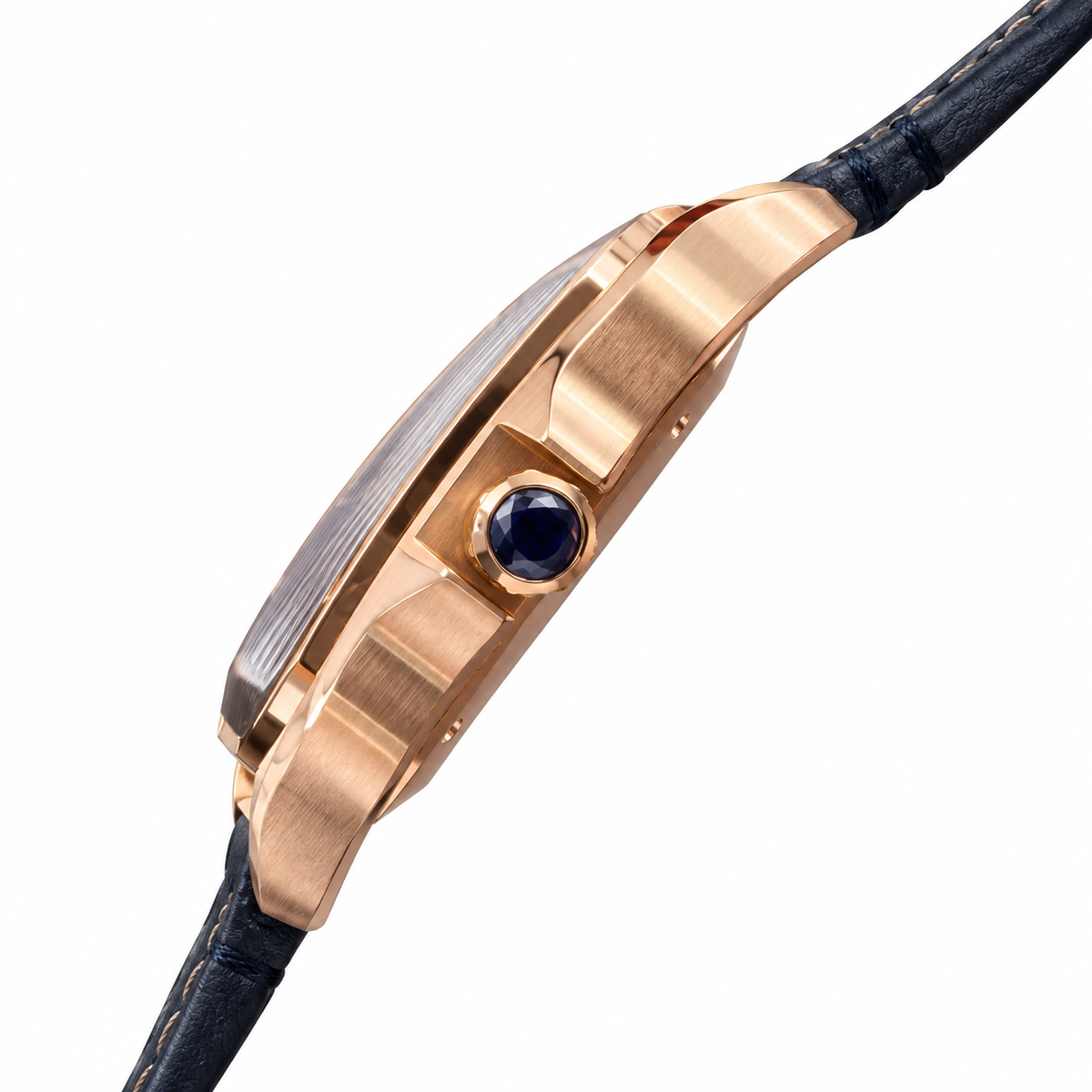Cartier Santos de Cartier Large Rose Gold PVD Stainless Steel White Dial Roman Numeral Grey Alligator Strap Automatic Watch