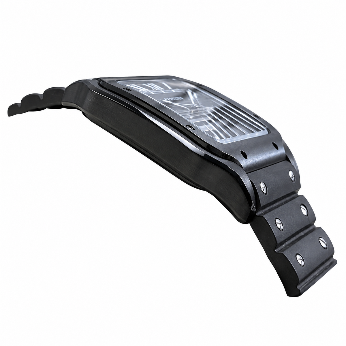 Cartier Santos de Cartier Large All-Black ADLC Coated Black Dial Rubber Strap Watch