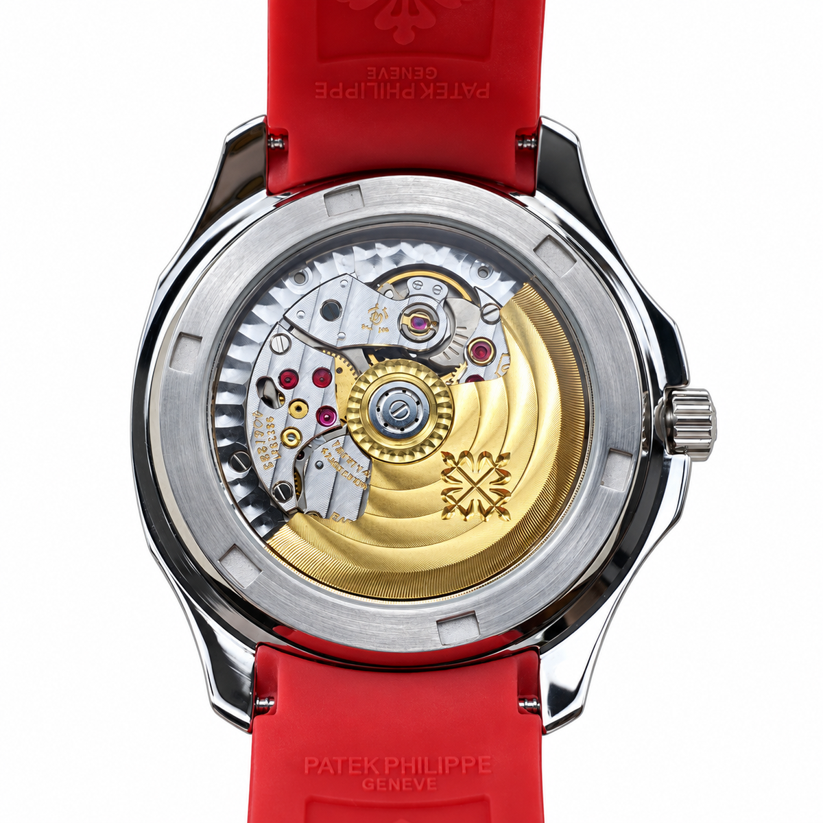 Patek Philippe Aquanaut Luce Steel Diamond Bezel Red Dial Red Rubber Strap Date 39.9mm