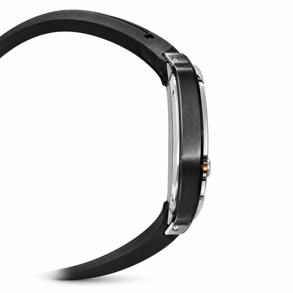 Cartier Santos de Cartier Large Steel Black DLC Skeleton Silver Roman Numeral Black Rubber Strap Automatic Watch