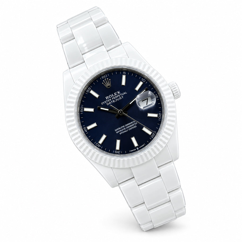 Rolex Datejust 41mm AET Remould White Ceramic Black Dial Custom Watch