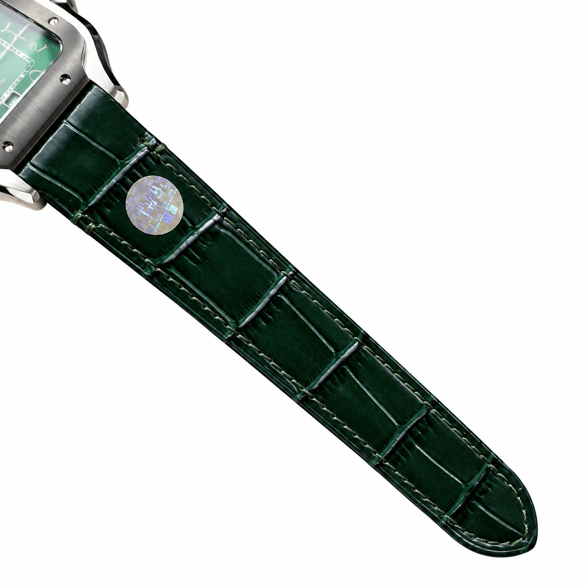 Cartier Santos de Cartier Large Stainless Steel Green Dial Arabic Numeral Green Alligator Strap Automatic Watch